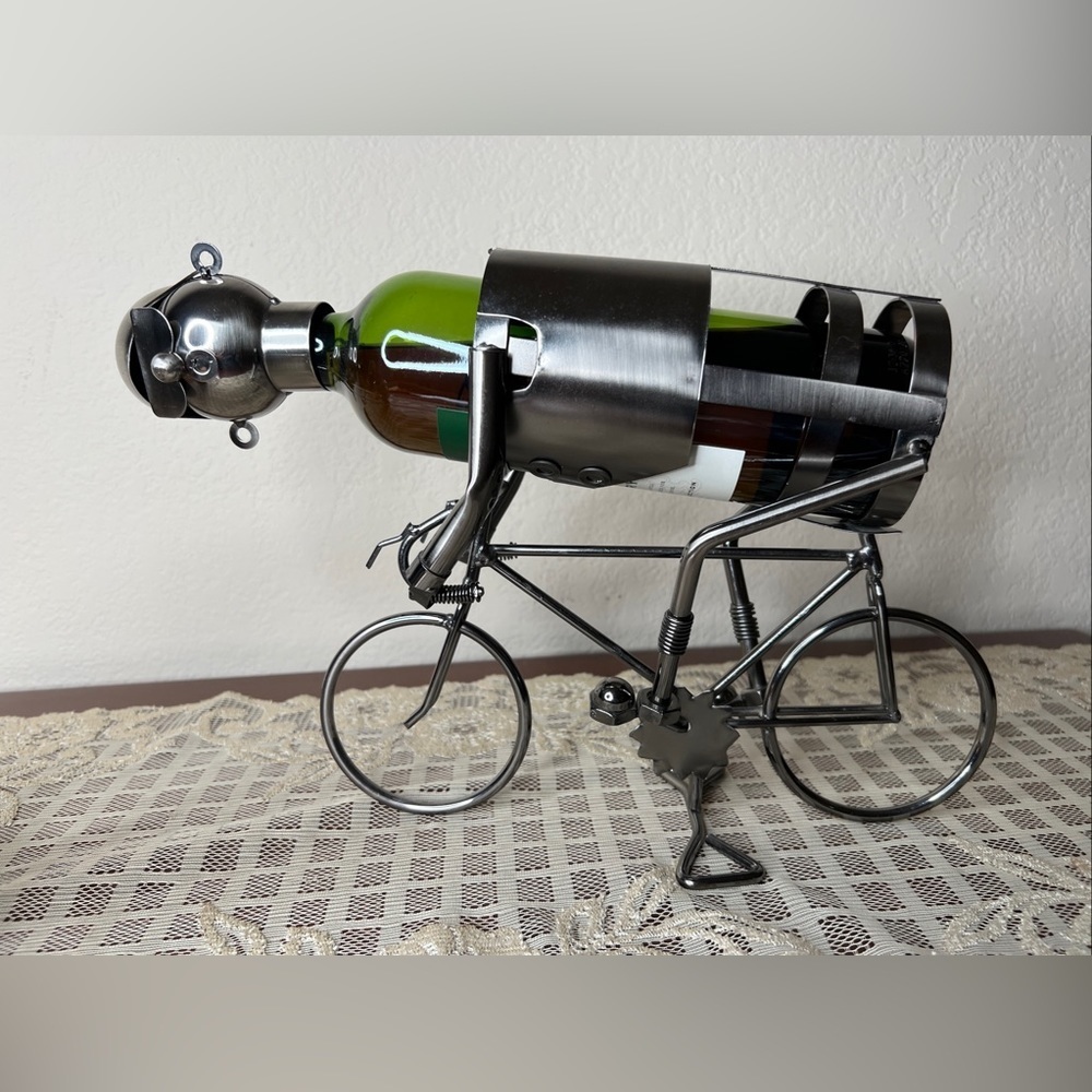Bicyclist Cyclist Metal Bike Wine Liquor Bottle Holder Caddy Bar Art Display